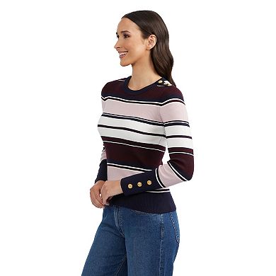 Women's Ellen Tracy Crewneck Button Shoulder Rib Sweater
