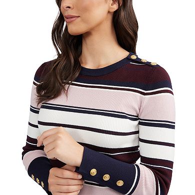 Women's Ellen Tracy Crewneck Button Shoulder Rib Sweater