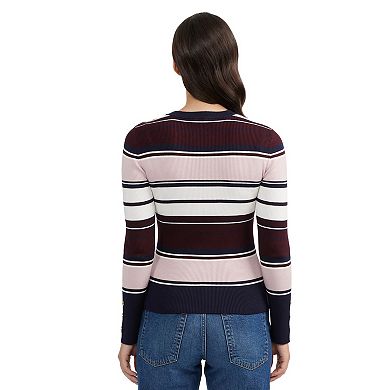 Women's Ellen Tracy Crewneck Button Shoulder Rib Sweater