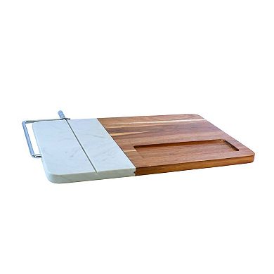 White Marble And Acacia Wood Board With Slicer