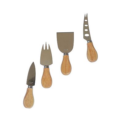 4-piece Cheese Serving Set With Wooden Handles