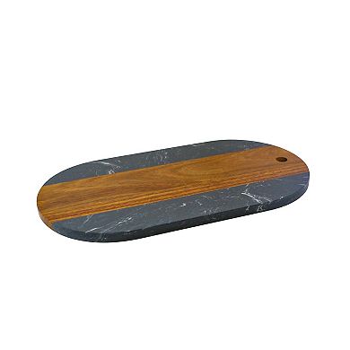 Black Marble And Acacia Wood Oval Board