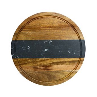 Black Marble And Acacia Wood Round Board - 11"