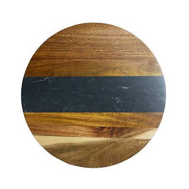 Black Marble And Acacia Wood Round Board - 11"