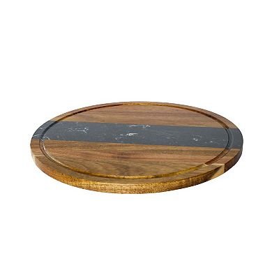 Black Marble And Acacia Wood Round Board - 11"