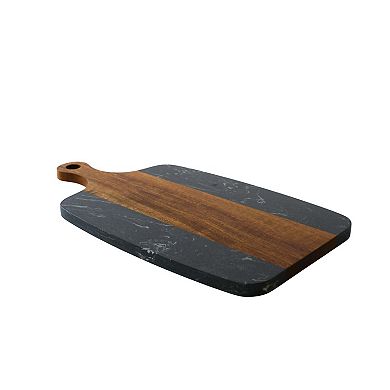 Black Marble And Acacia Wood Center Handled Board
