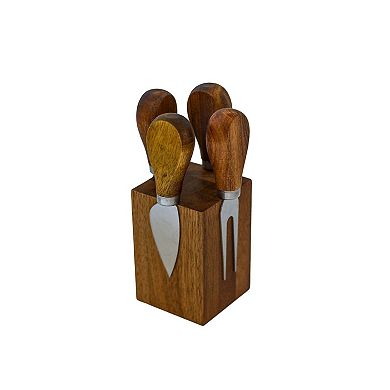 Acacia Wood Block With 4 Cheese Tools