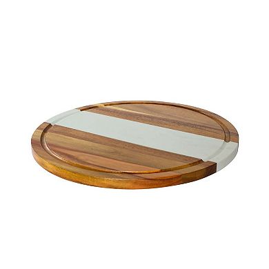 White Marble And Acacia Wood Round Board - 11"