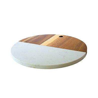 White Marble And Acacia Wood Round Board - 12"