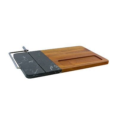 Black Marble And Acacia Wood Board With Slicer