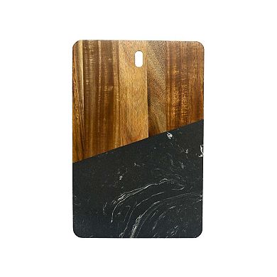 Black Marble And Acacia Wood Rectangular Diagonal Board