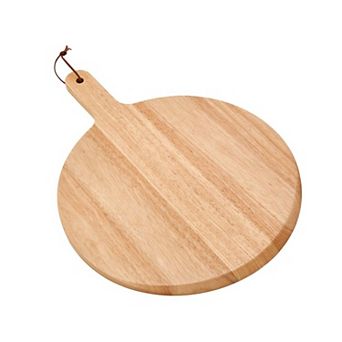 Rubberwood Pizza Board With Handle - 13.5" Diameter
