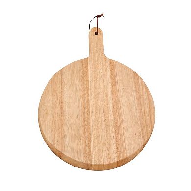 Rubberwood Pizza Board With Handle - 13.5" Diameter