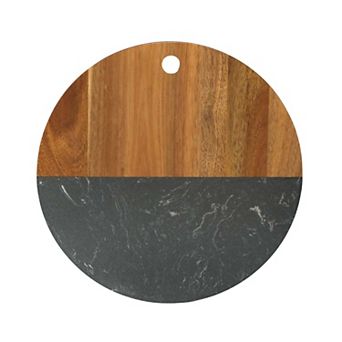 Black Marble And Acacia Wood Round Board - 12"