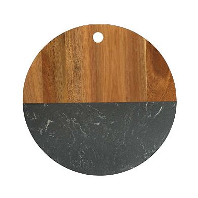 Black Marble And Acacia Wood Round Board - 12"