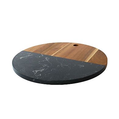 Black Marble And Acacia Wood Round Board - 12"