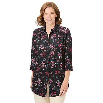 Woman Within Plus Size No Iron Three-Quarter Sleeve Peachskin Shirt