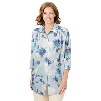 Woman Within Plus Size No Iron Three-Quarter Sleeve Peachskin Shirt