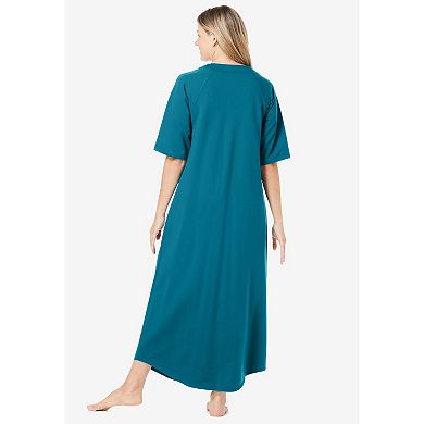 Dreams & Co. Plus Size Long French Terry Zip-Front Robe