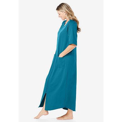 Dreams & Co. Plus Size Long French Terry Zip-Front Robe