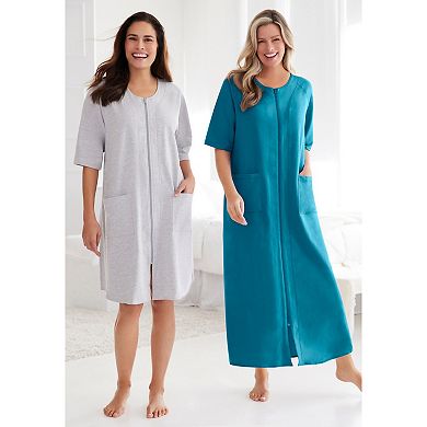Dreams & Co. Plus Size Long French Terry Zip-Front Robe