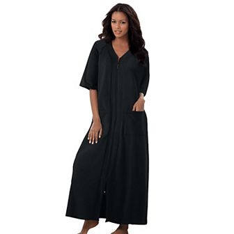 Dreams & Co. Plus Size Long French Terry Zip-Front Robe