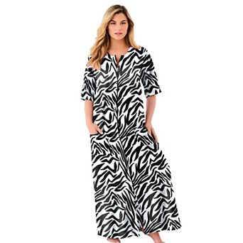 Dreams & Co. Plus Size Long French Terry Zip-Front Robe