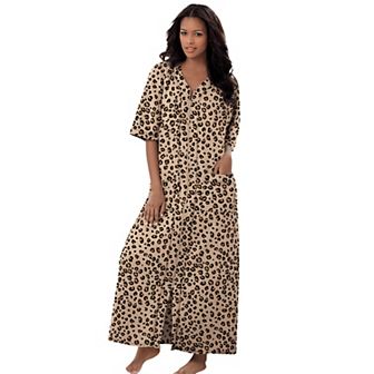 Dreams & Co. Plus Size Long French Terry Zip-Front Robe
