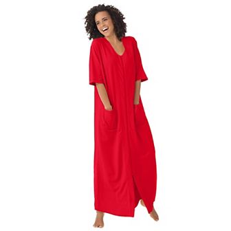 Dreams & Co. Plus Size Long French Terry Zip-Front Robe