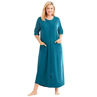 Dreams & Co. Plus Size Long French Terry Zip-Front Robe