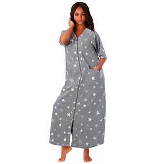 Dreams & Co. Plus Size Long French Terry Zip-Front Robe