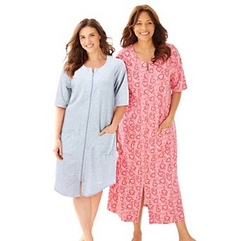 Dreams & Co. Plus Size Long French Terry Zip-Front Robe