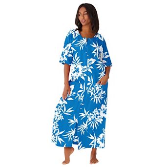 Dreams & Co. Plus Size Long French Terry Zip-Front Robe