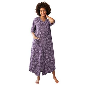Dreams & Co. Plus Size Long French Terry Zip-Front Robe