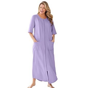 Dreams & Co. Plus Size Long French Terry Zip-Front Robe