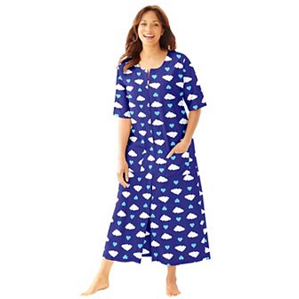 Dreams & Co. Plus Size Long French Terry Zip-Front Robe