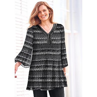 Woman Within Plus Size Embellished Pleated Blouse