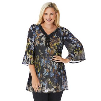 Woman Within Plus Size Embellished Pleated Blouse