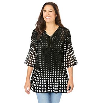 Woman Within Plus Size Embellished Pleated Blouse