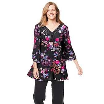 Woman Within Plus Size Embellished Pleated Blouse