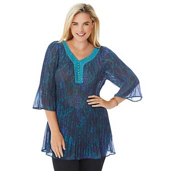 Woman Within Plus Size Embellished Pleated Blouse