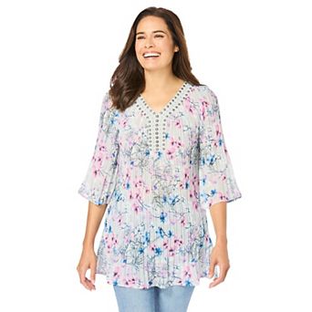 Woman Within Plus Size Embellished Pleated Blouse