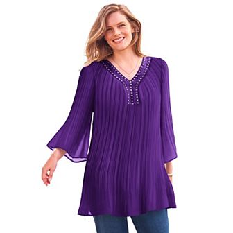 Woman Within Plus Size Embellished Pleated Blouse