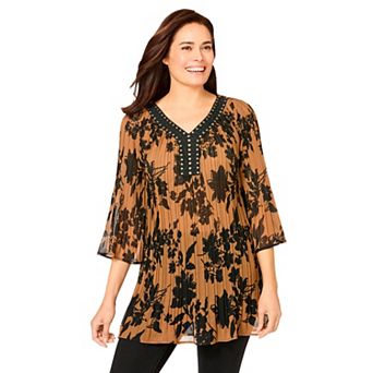 Woman Within Plus Size Embellished Pleated Blouse
