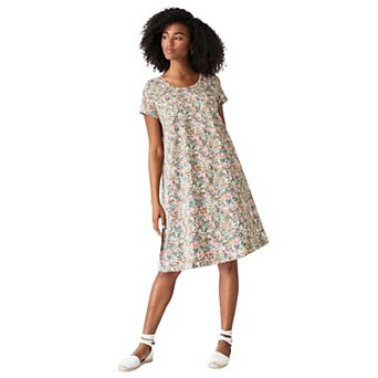 Ellos Plus Size Cotton Spandex Scoop Neck Short Sleeve A Line Tee Dress