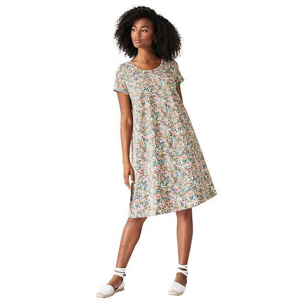 Ellos Plus Size Cotton Spandex A-Line Scoop Neck Short Sleeve Tee Dress
