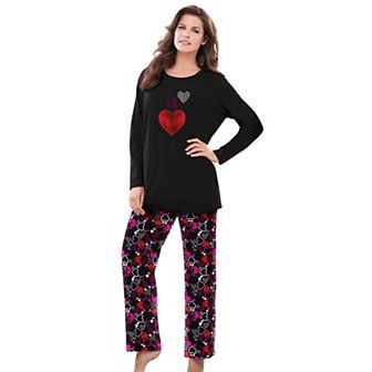 Dreams & Co. Plus Size Petite Long Sleeve Knit PJ Set
