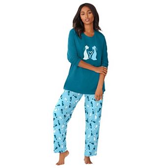 Dreams & Co. Plus Size Petite Long Sleeve Knit PJ Set