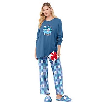 Dreams & Co. Plus Size Petite Long Sleeve Knit PJ Set