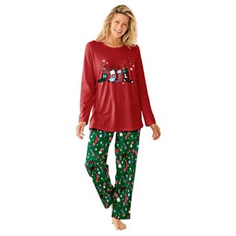 Dreams & Co. Plus Size Petite Long Sleeve Knit PJ Set